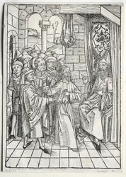 Skattvaktaren: Kristus före Kaifas verso, 1491.