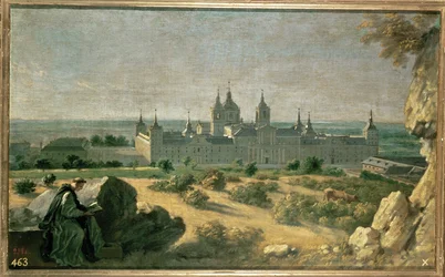 Utsikt över klostret i El Escorial (målning på duk)