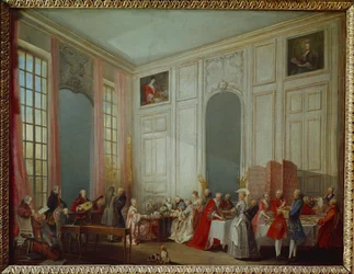 Te i salongen hos prins de Conti i Palais du Temple (målning på duk)
