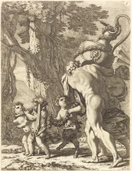 Bacchanal med figurer som bär en vas