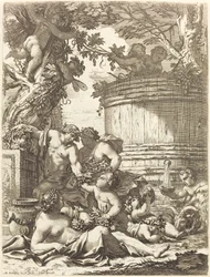 Putti med vindruvor och en sittande Bacchante
