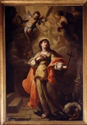 Sankta Margareta. I hans hand ett krucifix och hans fötter draken (olja på duk)