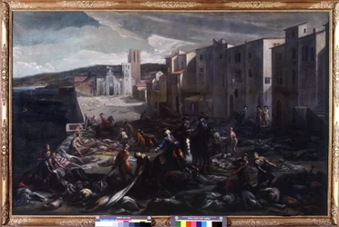 Chevalier Roze avtäcker Tourette när pesten härjar som värst, 800-talet (olja på duk)