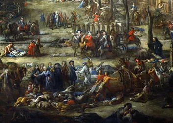 Utsikt över Cours Belsunce, Marseille, under pesten 1720, detalj som föreställer kardinalen av Belsunce med en grupp lik av pestoffer