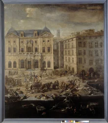 Utsikt över rådhuset (i Marseille) under pesten 1720