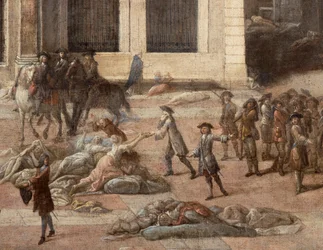 Utsikt över rådhuset (i Marseille) under pesten 1720