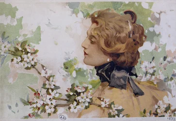 Kvinna bland blommorna - chromo. av Simondy