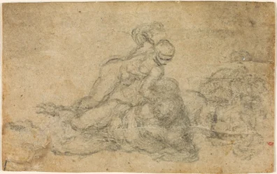 Michelangelo - David och Goliat. Verso linjerade arkitektoniska studier, ca 1550-1556, I, 32a