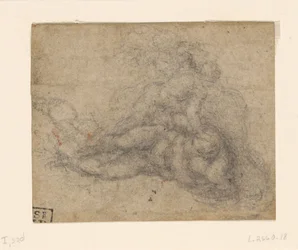 Michelangelo - David och Goliat. Verso linjerade arkitektoniska studier, ca 1550-1556, I, 32d