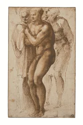 En naken man (efter Masaccio) och två figurer bakom honom (penna och två nyanser av brunt bläck, brun lavering, vattenstämpel)