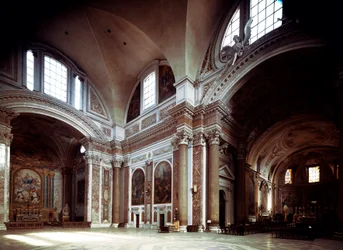 Interiörvy av kyrkan Santa Maria degli angeli av Michelangelo Buonarroti dit Michelangelo (Michelangelo eller Michelangelo