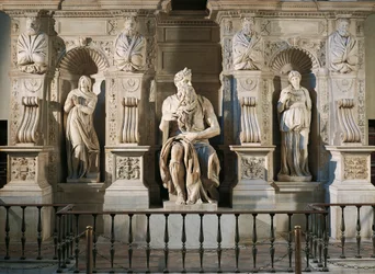 Italien, Rom, Peterskyrkan, Rakel, Moses och Lea, detalj från Julius II:s grav, cirka 1515, av Michelangelo (1475-1564)