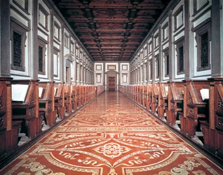 Laurentian Library Hall, arkitekt Michelangelo (1475-1564), Florens, Italien
