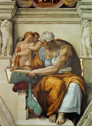 Profeter och sibyllor: Cumaean Sibyl Sixtinska kapellets tak i Vatikanen, 1508-1512.