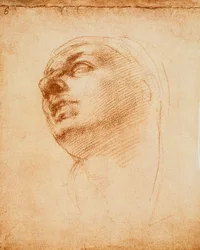 Studie av ett ansikte, teckning av Michelangelo. Casa Buonarroti, Florens