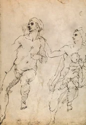 Studie av några nakna figurer; teckning av Michelangelo. Louvren, Paris