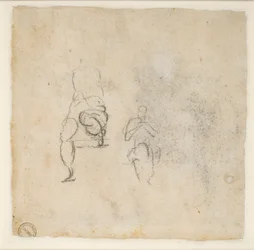 Två mycket små skisser av sittande figurer, c1490-1560