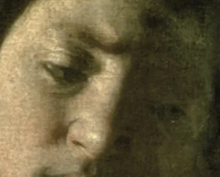 David med Goliats huvud, 1606 olja på duk detalj av 100349