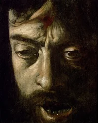 David med Goliats huvud, detalj av huvudet, 1606 olja på duk detalj av 100349