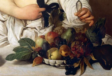 Bacchus, detalj med skål med frukt, ca 1589 (olja på duk)