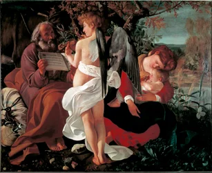 Vila under flygningen till Egypten Målning av Michelangelo Merisi sa il Caravaggio (The Caravaggio) (1571-1610) 1590 ca. Sol. 130x160 cm Rom Galleria Doria Pamphili