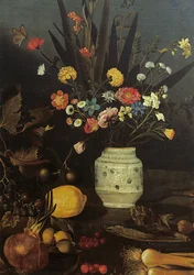 Stilleben med blommor och växter (olja på duk) (detalj av 624933)