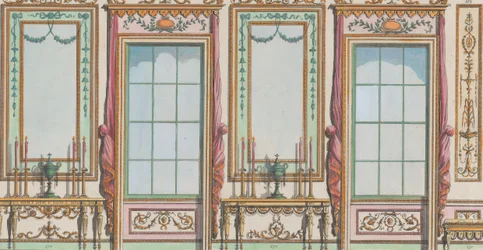 Invändig dekorerad vägg med fönster och bryggglas, nr. 267-273..., 27 februari 1784.