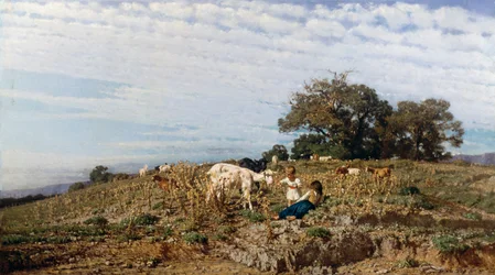 Landsbygd med herdar och getter, av Michele Cammarano (1835-1920)