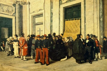 Entréhallen till Santa Maria Maggiore, ca 1865, av Michele Cammarano (1835-1920), Italien, Olja på duk.