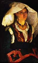 Kvinna i sardinsk kostym, ca 1875, av Michele Cammarano (1835-1920), olja på duk.