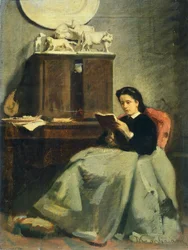Hustruläsning av Michele Gordigiani (1830-1909), olja på duk, 45x34 cm