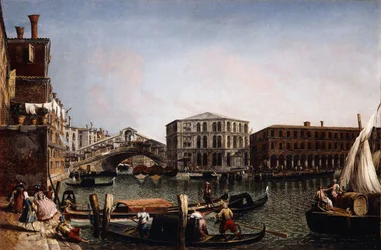 Rialtobron, Venedig med Fondaco dei Tedeschi i förgrunden,