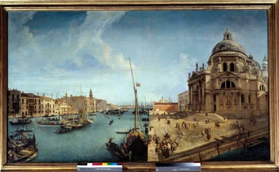 Utsikt över ingången till Canal Grande och på Salutekyrkan i Venedig Målning av Michele Marieschi (1710-1741) 1700-tal sön. 1,25x2,13 m