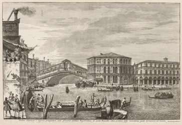 Utsikt över Venedig: Rialtobron och marknaden, 1741.