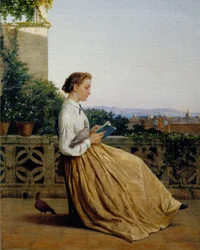 Läsning på terrassen, ca 1875 (olja på duk)