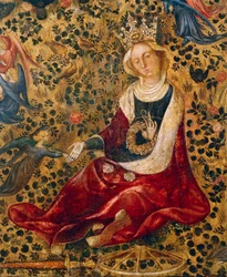 St Catherine of Alexandria, detalj från Madonna of Rose Garden av Michelino da Besozzo (cirka 1370-1455) eller Stefano da Verona (cirka 1374-1438), tempera på panel, 63x42 cm