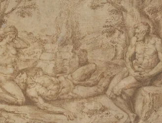 Adam och Eva sörjer Abels död, ca. 1576.