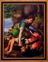 ""David och Goliat"" Målning av Michiel Coxcie
