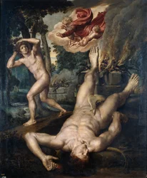 La mort de Abel - Abels död - Peinture de Michiel Coxcie (Coxie, Coxien, De Coxien, De Coxcie, Coxius, Van Coxcie) (1499-1592), efter 1539 - Olja på trä