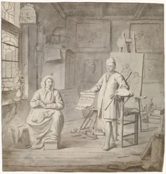 Målaren Michiel Comans och hans tredje fru Elisabeth van der Mersche i studion