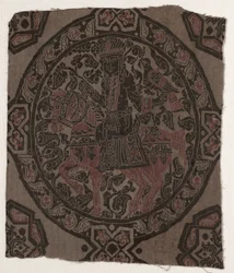Fragment med Equestrian Falconer King, Iran eller Irak, Abbasid-perioden