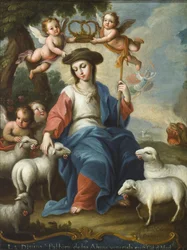 The Divine Shepherdess (La divina pastora), ca 1760 (olja på koppar, sköldpadda och benstomme)