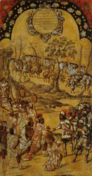 Erövringen av Mexiko, panel VIII, ca 1696-1715 (måla på trä)