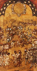 The Conquest of Mexico, Panel V, c.1696-1715 (måla på trä)