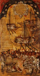 Erövringen av Mexiko, panel XXIV, ca 1696-1715 (måla på trä)