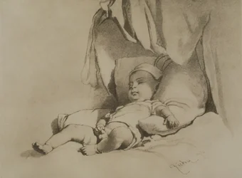Baby sover på sängen