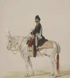 Ridsporträtt av Naser al-Din Shah Qajar 1831-1896, 1873