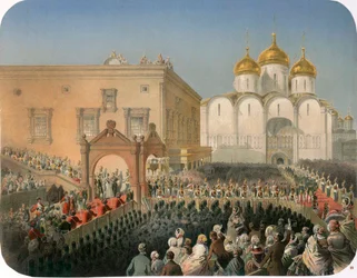 Procession av tsarina Alexandra Feodorovna till katedralen i Dormition, Moskva, 1856