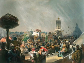 Offentliga festligheter efter kröningen av tsar Alexander II, Chodynkafältet, Moskva, 1856.