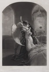 Tamara och Demon. Illustration till dikten Demonen av Mikhail Lermontov, ca. 1880